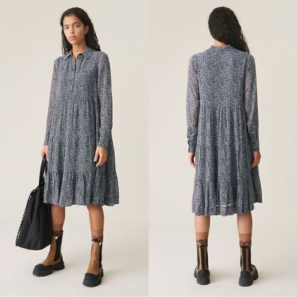 GANNI Floral Tiered georgette midi dress - Picture 1 of 14
